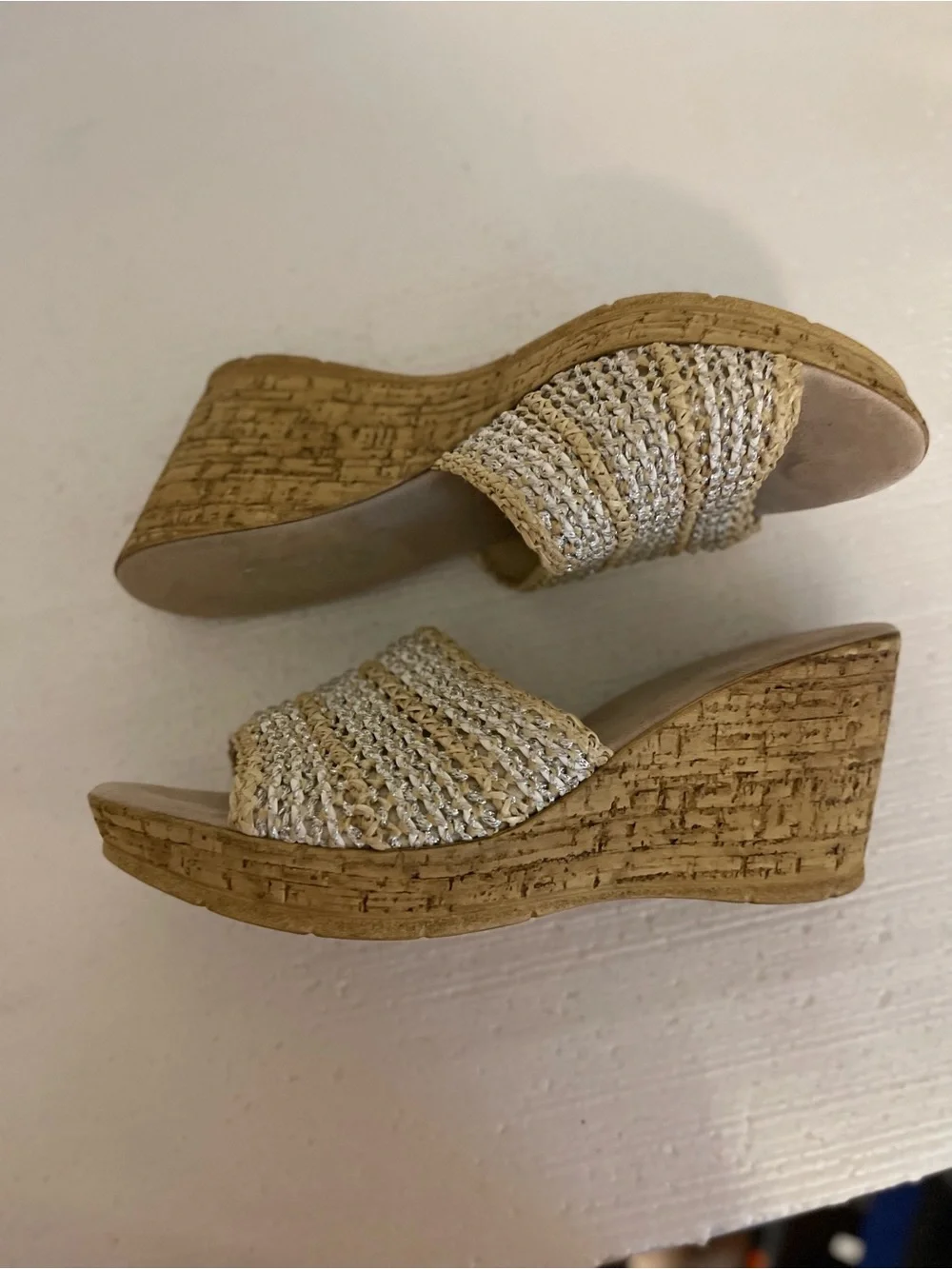 Onex Claire Natural, White and Silver Strand Weave Wedge Sandal Made in Italy 11